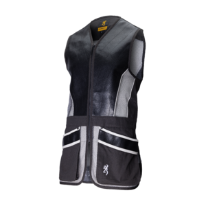 "Gilet de tir en cuir Browning Pro Sport pour compétition de tir sportif, marron avec détails de finition haut de gamme"