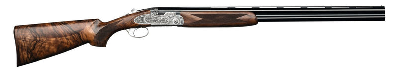 "Beretta 687EELL Diamond Pigeon Cal.20/76, fusil superposé avec gravures floreales, alliant art et performance de tir."