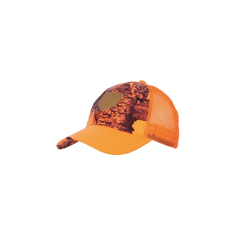 "Casquette Somlys modèle 927 en maille camouflage orange, parfaite pour la visibilité en forêt."
