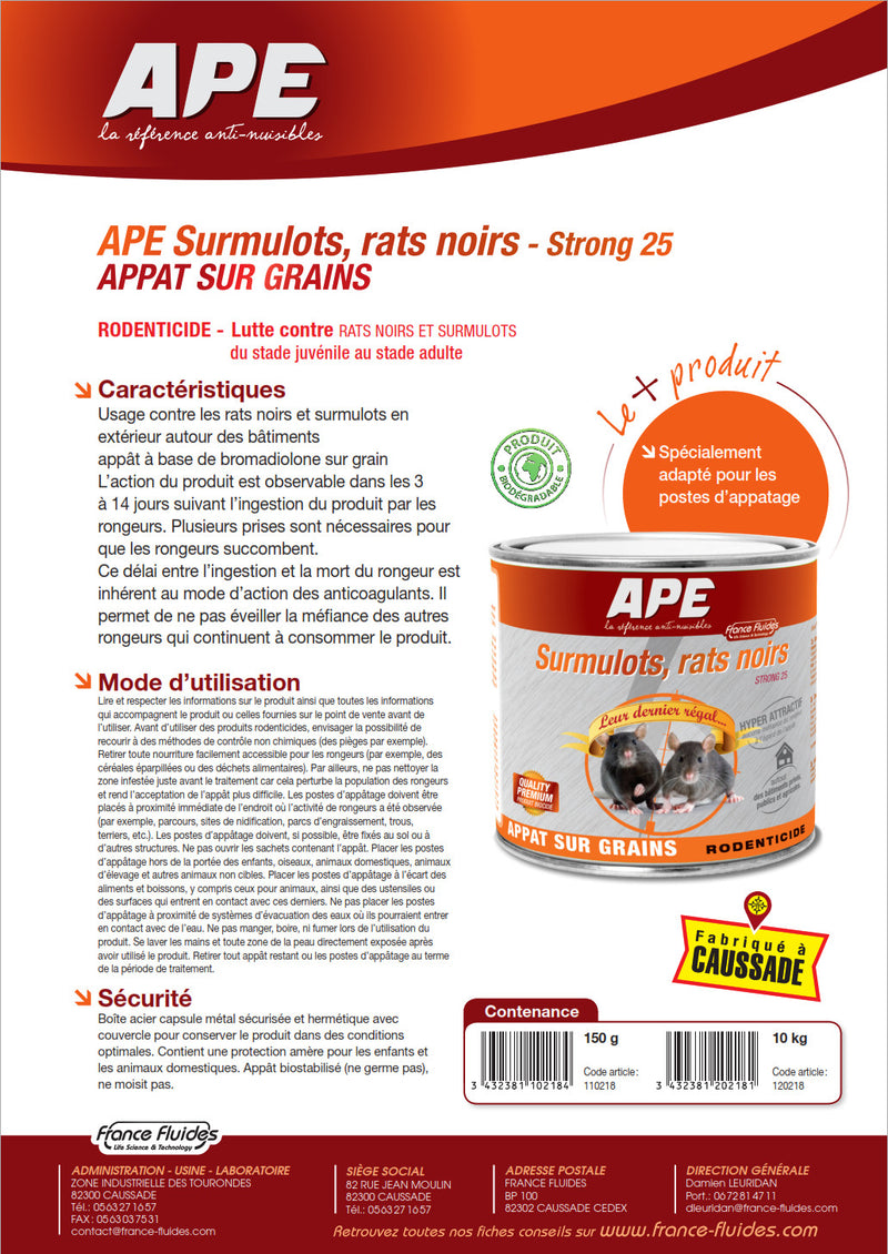 Raticide APE Europ-Arm en Vrac - Carton de 10 kg
