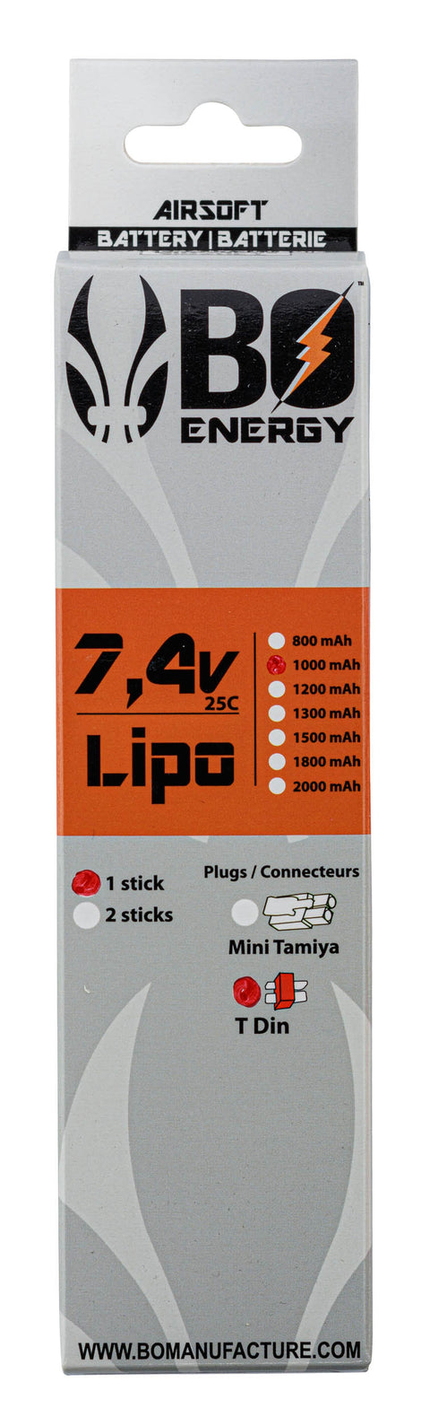 Batterie Lipo BO Manufacture 2S 7.4V 1000mAh 25C