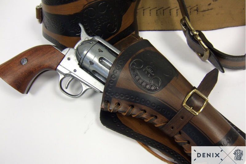Ceinturon Denix Brun pour 1 ou 2 Revolvers Western