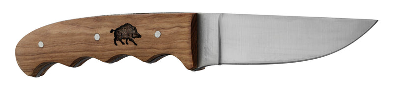 Couteau Europ-Arm Manche Platane avec Gravure Sanglier et Fourreau en cuir - 22cm