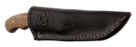 Couteau Europ-Arm Manche Platane avec Gravure Sanglier et Fourreau en cuir - 22cm - ChasseTir.com