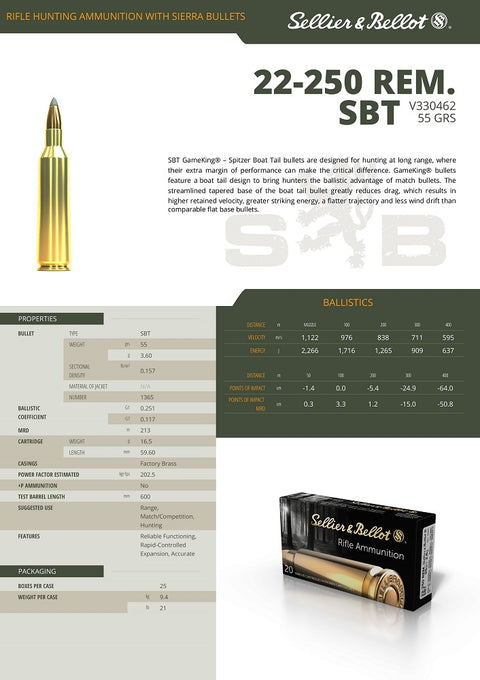 Balles S&B - Cal. 22-250 Rem. SBT - ChasseTir.com