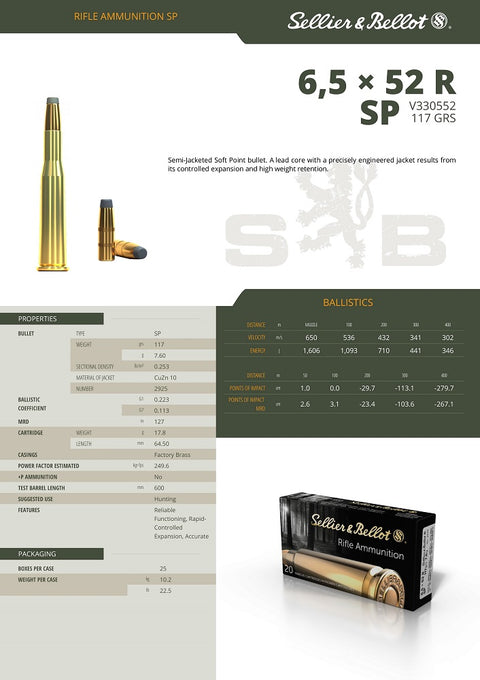 Balles Sellier & Bellot Soft Point - Cal. 6.5x52 R - ChasseTir.com
