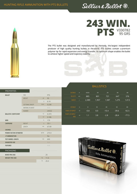 Balles S&B - Cal. 243 Win. PTS - ChasseTir.com