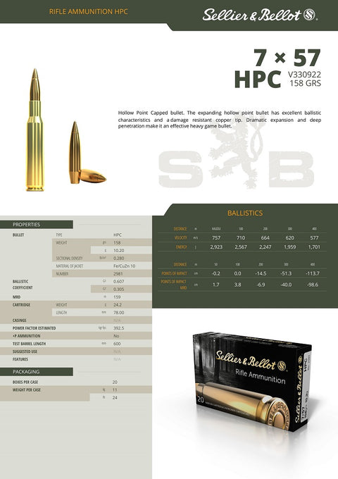 Balles Sellier & Bellot Hollow Point Capped - Cal. 7x57 - ChasseTir.com