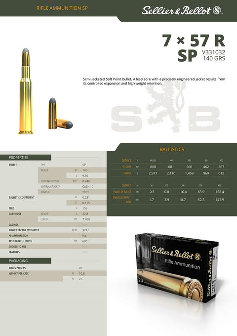Balles Sellier & Bellot Soft Point - Cal. 7x57 R - ChasseTir.com