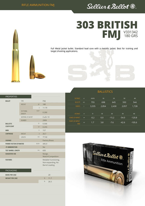 Balles S&B - Cal. 303 British FMJ - ChasseTir.com