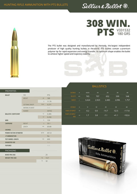 Balles S&B - Cal. 308 Win. PTS - ChasseTir.com