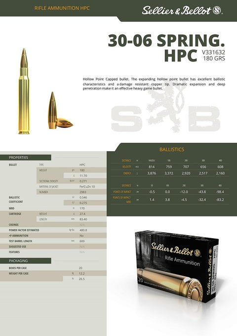 Balles S&B - Cal. 30-06 Sprg. HPC - ChasseTir.com