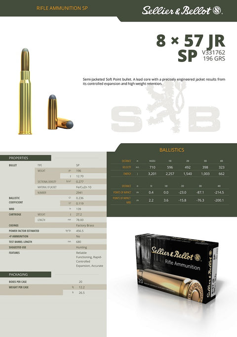 Balles Sellier & Bellot Soft Point - Cal. 8x57 JR - ChasseTir.com
