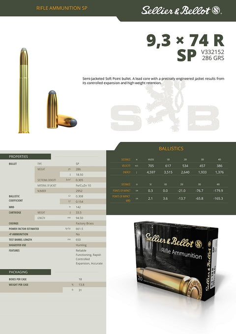 Balles Sellier & Bellot Soft Point  - Cal. 9.3x74 R - ChasseTir.com