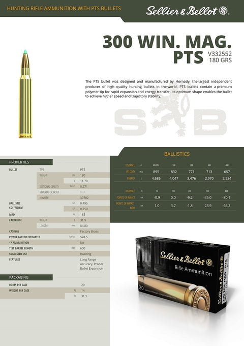 Balles S&B - Cal. 300 Win. Mag. PTS - ChasseTir.com