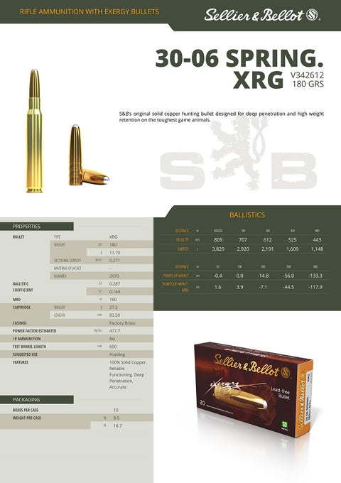 Balles S&B - Cal. 30-06 Sprg. XRG - ChasseTir.com