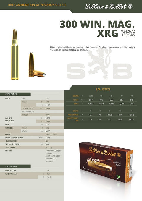 Balles S&B - Cal. 300 Win. Mag. XRG - ChasseTir.com