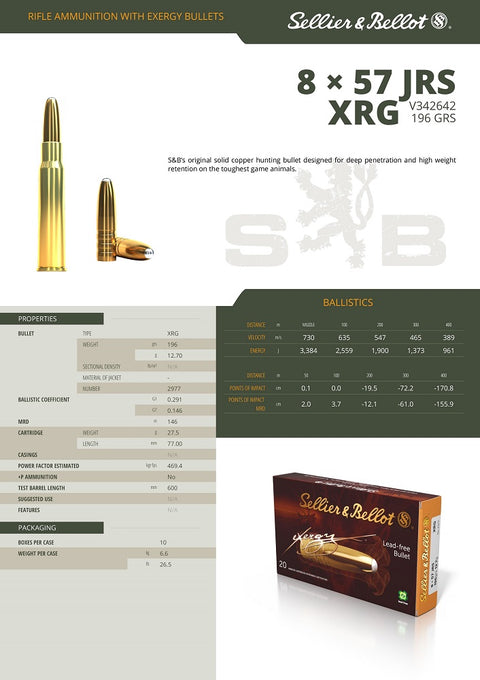 Balles Sellier & Bellot Exergy - Cal. 8x57 JRS - ChasseTir.com