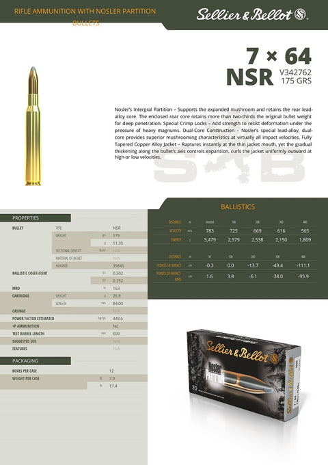 Balles Sellier & Bellot Nosler Partition - Cal. 7x64 - ChasseTir.com