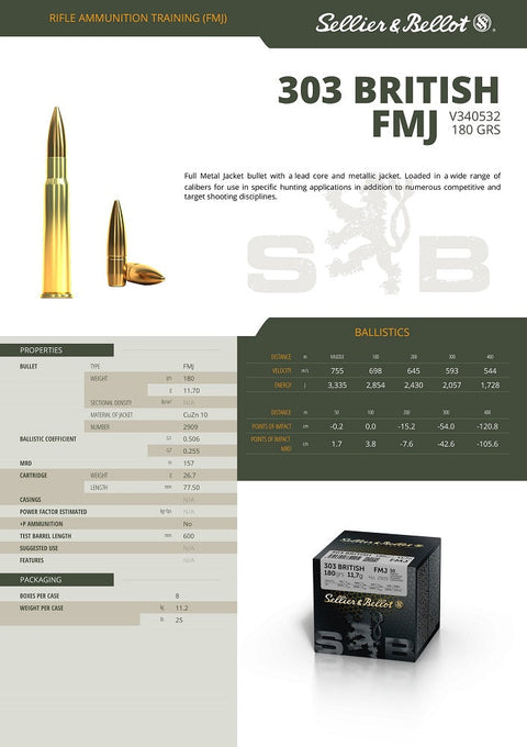 Balles S&B - Cal. 303 British FMJ - ChasseTir.com