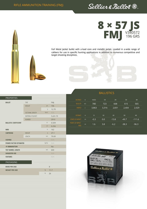 Balles Sellier & Bellot Ful Metal Jacket  - Cal. 8x57 JS - ChasseTir.com