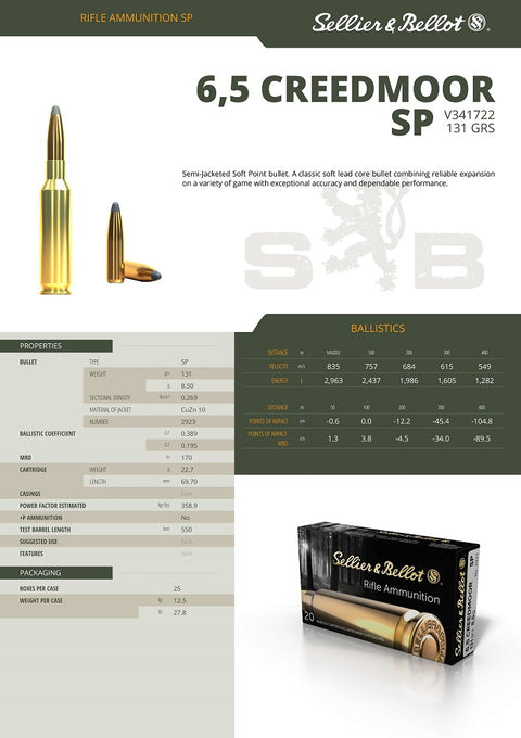 Balles Sellier & Bellot Soft Point - Cal. 6.5 Creedmoor - ChasseTir.com