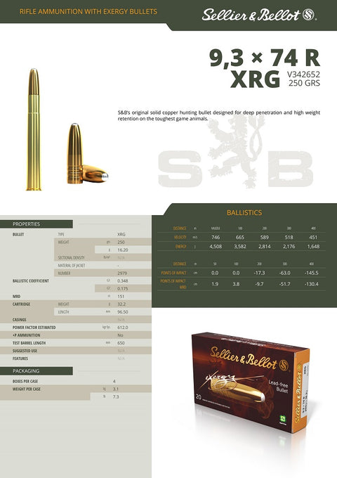 Balles Sellier & Bellot Exergy - Cal. 9.3x74 R - ChasseTir.com