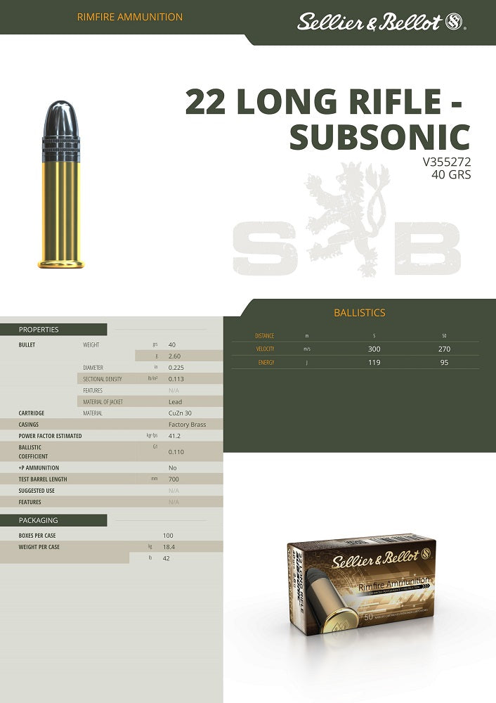 Balles S&B - Cal. 22LR LRN Subsonic