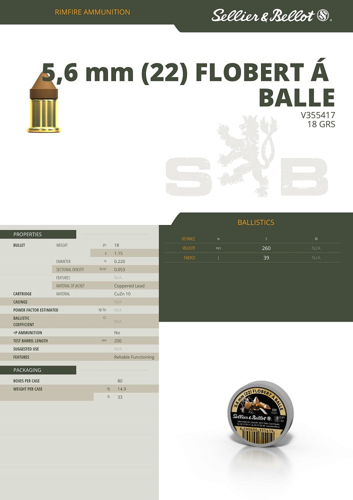 Balles Sellier & Bellot Conique - Cal. 22 Flobert