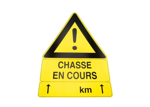 Panneau de signalisation Januel Chasse en cours akylux triangle - 100 x 70 cm - ChasseTir.com