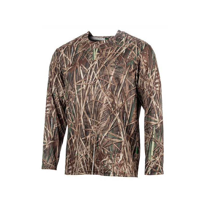 "T-Shirt à manches longues Treeland camo, protection et style pour aventures extérieures."