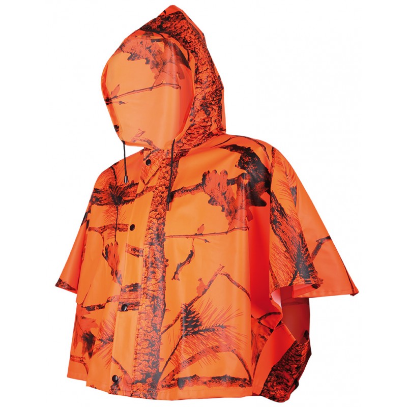 "Pèlerine Treeland en camo orange T428, alliant visibilité et protection contre les intempéries."