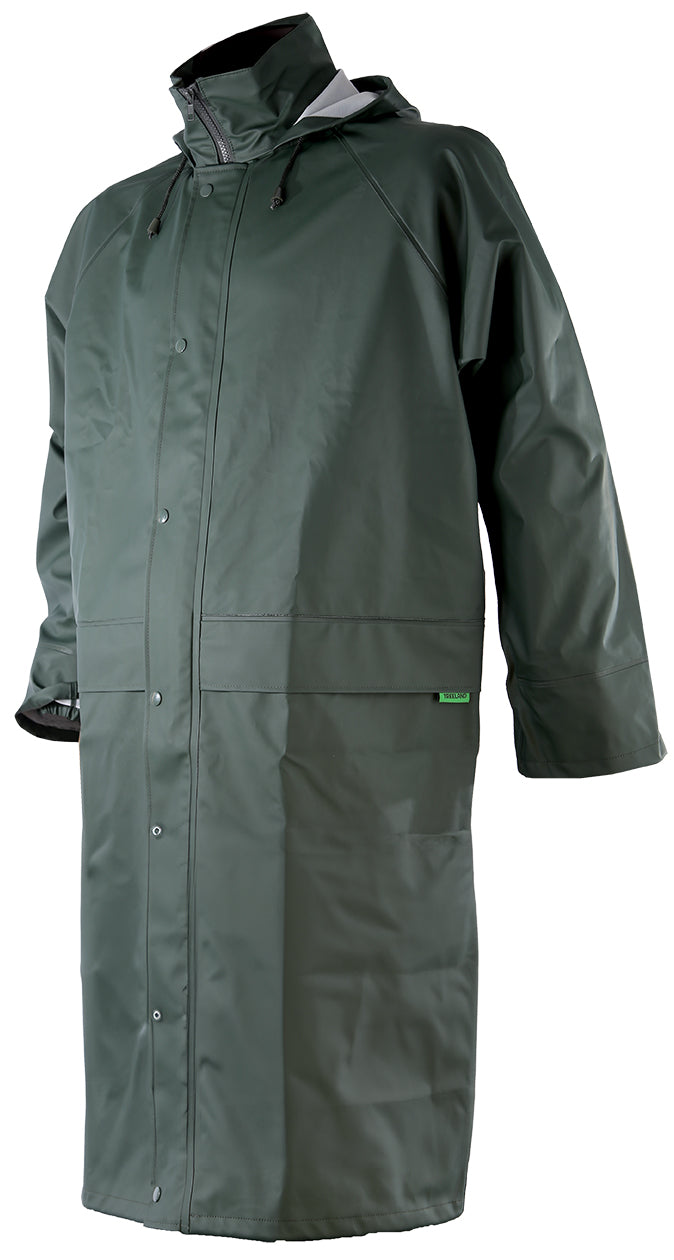 "Manteau de pluie Treeland en vert T430, alliant imperméabilité et respirabilité pour les jours de pluie."