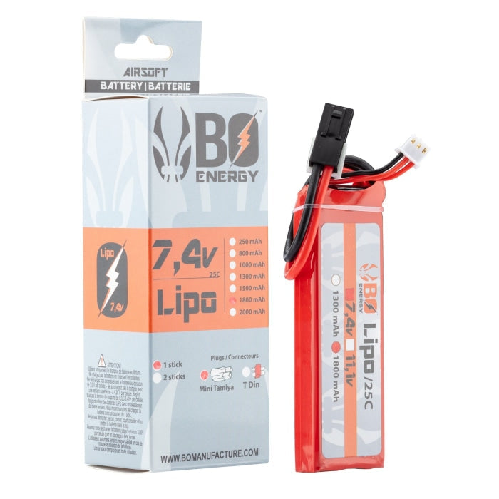 1 stick batterie Lipo 2S 7.4V 1800mAh 25C A63012