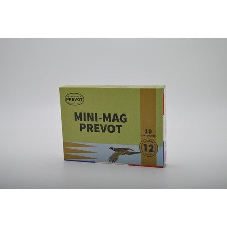 "Cartouches Prevot Mini-Mag ARX 42 g calibre 12/70, idéales pour les tireurs recherchant une munition de haute performance avec précision accrue pour la chasse et le tir sportif."