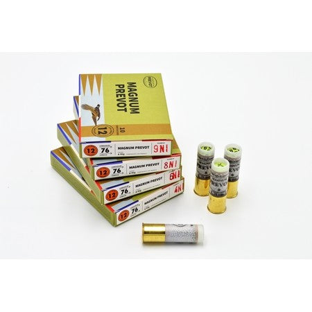 "Boîte de cartouches Prevot Magnum BJ Nickelé 46 g calibre 12/76 pour chasse gros gibier, haute performance et précision améliorée"