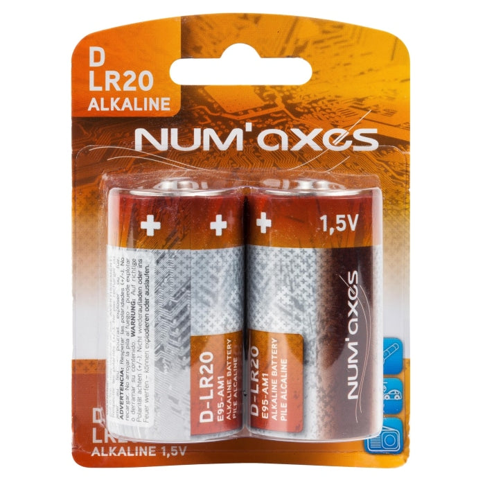 Blister 2 piles Num’Axes D LR20 alcalines 1,5 V NUM850