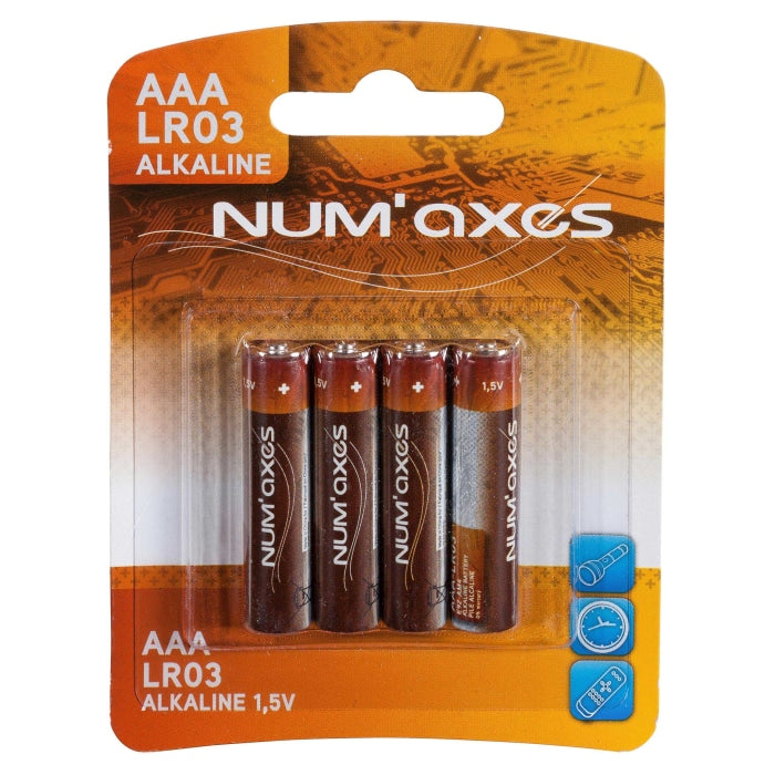 Blister 4 piles Num’Axes - AAA LR03 alcalines 1,5 V NUM835