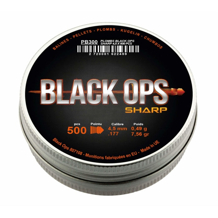 Boîte de 500 plombs Black Ops Sharp à tête pointue - Cal. 4.5 PB300