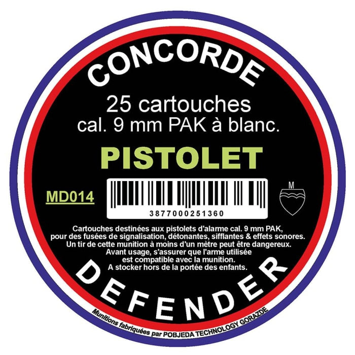 Cartouches à blanc Concorde Defender - Cal. 9 mm PAK MD014