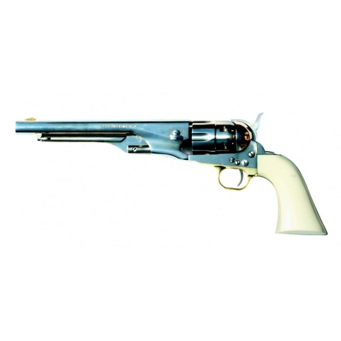 Revolver Pietta 1860 Army acier blanc cross ivoirine - Cal. 44 CASB44